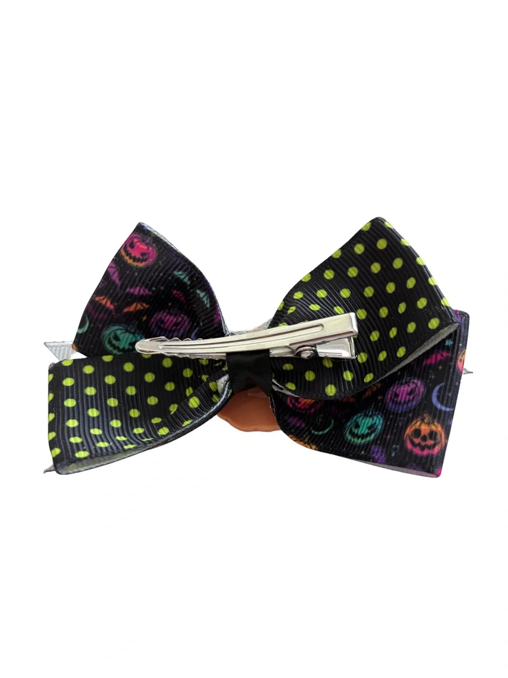 2 Halloween Hair Bows | Neon Jack-O’-Lantern Pumpkin Bows | 3” Alligator Clip